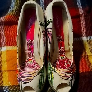 Sexy Ed Hardy Floral Wedge Heels